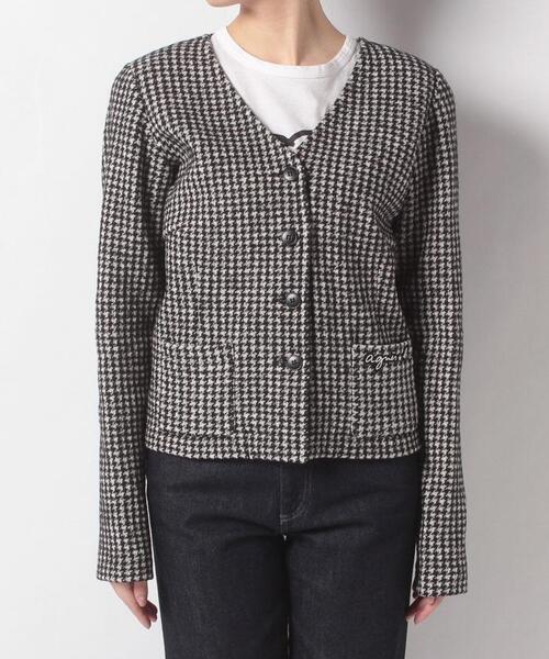 agnes b.（アニエスベー）の「JGB8 VESTE 千鳥格子ニットジャケット（ノーカラージャケット・レディース・ブラック・2/3/1）」の4枚目の写真