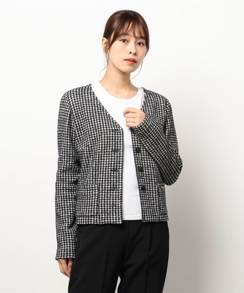agnes b.（アニエスベー）の「JGB8 VESTE 千鳥格子ニットジャケット（ノーカラージャケット・レディース・ブラック・2/3/1）」の7枚目の写真