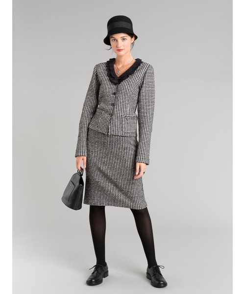 agnes b.（アニエスベー）の「JGB8 VESTE 千鳥格子ニットジャケット（ノーカラージャケット・レディース・ブラック・2/3/1）」の5枚目の写真