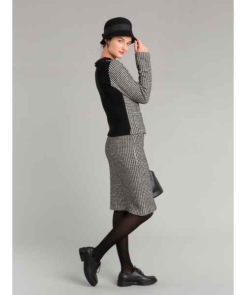 agnes b.（アニエスベー）の「JGB8 VESTE 千鳥格子ニットジャケット（ノーカラージャケット・レディース・ブラック・2/3/1）」の6枚目の写真