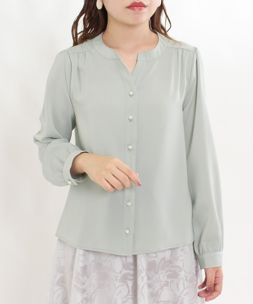 TRUDEA(トルディア)の「防シワ加工パールボタンスキッパーブラウス(シャツ/ブラウス・レディース・ホワイト/ミント・SMALL/MEDIUM/LARGE)」の3枚目の写真