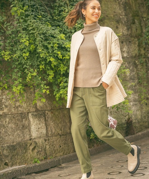 BAYFLOW（ベイフロー）の「ノーカラーキルティングジャケット（ノーカラージャケット・レディース・カーキ/ピンク/アイボリー・FREE）」の14枚目の写真