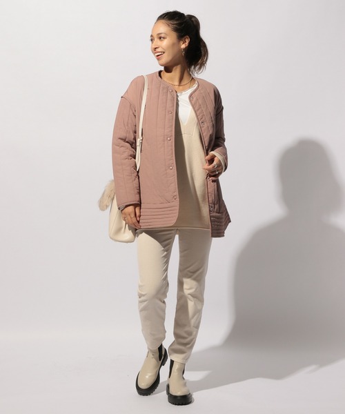 BAYFLOW（ベイフロー）の「ノーカラーキルティングジャケット（ノーカラージャケット・レディース・カーキ/ピンク/アイボリー・FREE）」の11枚目の写真