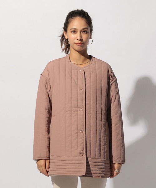BAYFLOW（ベイフロー）の「ノーカラーキルティングジャケット（ノーカラージャケット・レディース・カーキ/ピンク/アイボリー・FREE）」の15枚目の写真