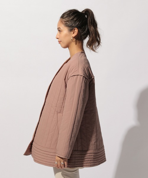 BAYFLOW（ベイフロー）の「ノーカラーキルティングジャケット（ノーカラージャケット・レディース・カーキ/ピンク/アイボリー・FREE）」の12枚目の写真