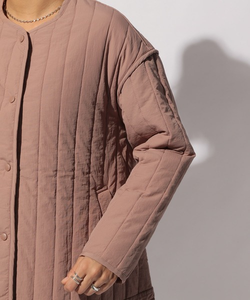 BAYFLOW（ベイフロー）の「ノーカラーキルティングジャケット（ノーカラージャケット・レディース・カーキ/ピンク/アイボリー・FREE）」の9枚目の写真