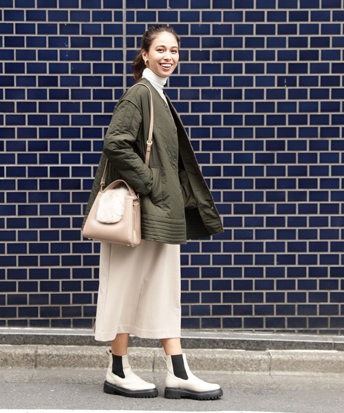 BAYFLOW（ベイフロー）の「ノーカラーキルティングジャケット（ノーカラージャケット・レディース・カーキ/ピンク/アイボリー・FREE）」の6枚目の写真