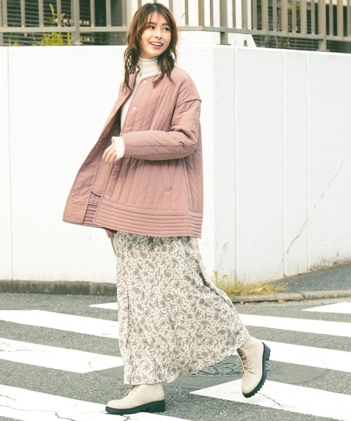 BAYFLOW（ベイフロー）の「ノーカラーキルティングジャケット（ノーカラージャケット・レディース・カーキ/ピンク/アイボリー・FREE）」の5枚目の写真