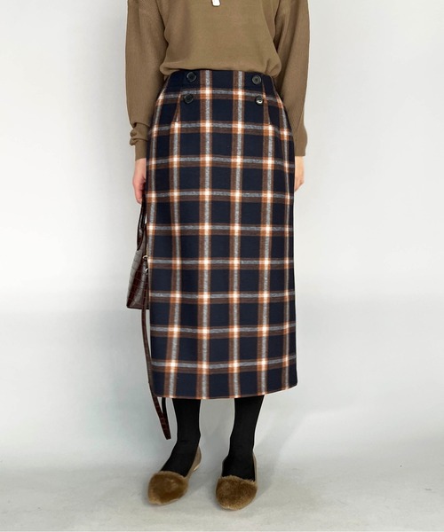 PICCIN（ピッチン）の「チェックタイトスカート（スカート・レディース・ライトグレー/ネイビー・M）」の2枚目の写真