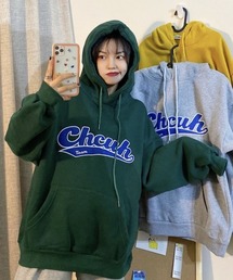 ビッグシルエットフード付きカレッジロゴフーディーパーカー