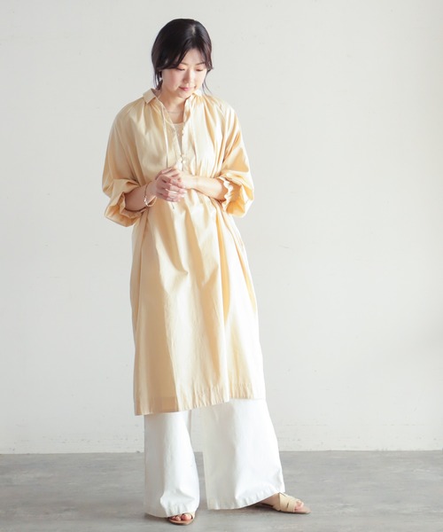 NOMBRE IMPAIR(ノンブルアンペール)の「エジプト綿サテン タイ付きワンピース(ワンピース・レディース・キナリ/ブラック/ネイビー・FREE)」の6枚目の写真