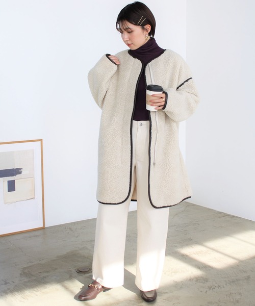 GeeRA(ジーラ)の「レザーパイピングノーカラーコート(ノーカラーコート・レディース・ブラック/ブラウン/ライトベージュ・MEDIUM)」の10枚目の写真