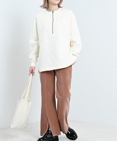 LUPILIEN(ルピリアン)の「【LUPILIEN】カットキルティングハーフジッププルオーバー(Tシャツ/カットソー・レディース・アイボリー/ライトカーキ/グレイッシュベージュ・FREE)」の6枚目の写真