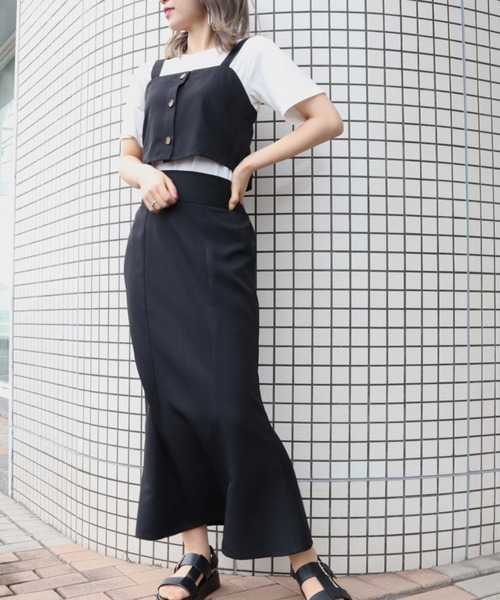 CECIL McBEE(セシルマクビー)の「ビスチェ&マーメードスカートセットアップ(ジャンパースカート・レディース・ブラック/アイボリー・MEDIUM/LARGE)」の2枚目の写真
