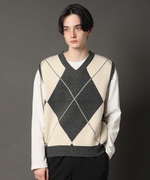 CORPUS　SELECT | Oversized Argyle Knit Vest/ビッグシルエット アーガイルチェック ニットベスト(ベスト)