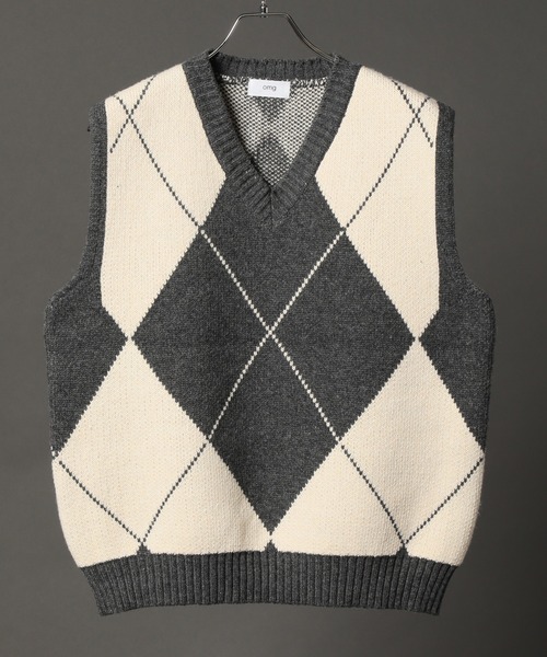 CORPUS　SELECT（コーパストーキョー）の「Oversized Argyle Knit Vest/ビッグシルエット アーガイルチェック ニットベスト（ベスト・メンズ・ブラック/グレー・FREE）」の10枚目の写真