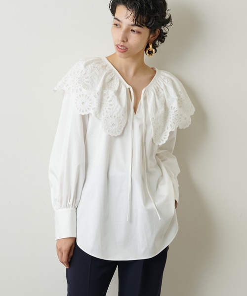 美品 col pierrot(コルピエロ)スタンドカラーブラウス Pierrot ブラウス シャツ スタンドフリルカラーブラウス レディース