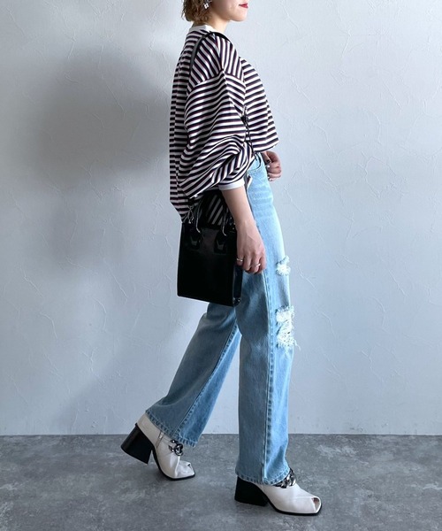 PAGEBOY（ページボーイ）の「ボーダーボリュームスリーブプルオーバー（Tシャツ/カットソー・レディース・マルチ/オフホワイト・FREE）」の5枚目の写真