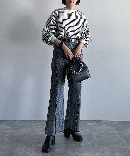 PAGEBOY（ページボーイ）の「ボーダーボリュームスリーブプルオーバー（Tシャツ/カットソー・レディース・マルチ/オフホワイト・FREE）」の8枚目の写真