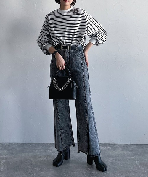 PAGEBOY（ページボーイ）の「ボーダーボリュームスリーブプルオーバー（Tシャツ/カットソー・レディース・マルチ/オフホワイト・FREE）」の9枚目の写真