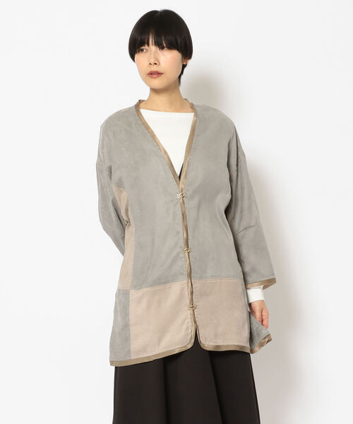 RehersalL(リハーズオール)の「rehersall/リハーズオール/フェイクスウェード ノーカラーコート(ノーカラーコート・レディース・グレー・FREE)」の2枚目の写真