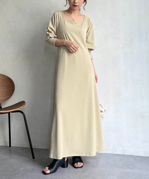 CAPRICIEUX LE'MAGE（カプリシューレマージュ）の「〈Sサイズ追加〉リブパフスリーブマキシワンピース（ワンピース・レディース・チャコールグレー/ホワイト系その他/グリーン系その他・FREE/S）」の17枚目の写真