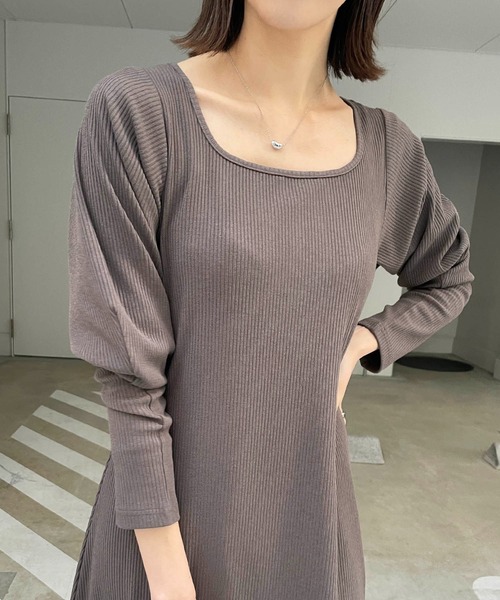 CAPRICIEUX LE'MAGE（カプリシューレマージュ）の「〈Sサイズ追加〉リブパフスリーブマキシワンピース（ワンピース・レディース・チャコールグレー/ホワイト系その他/グリーン系その他・FREE/S）」の10枚目の写真