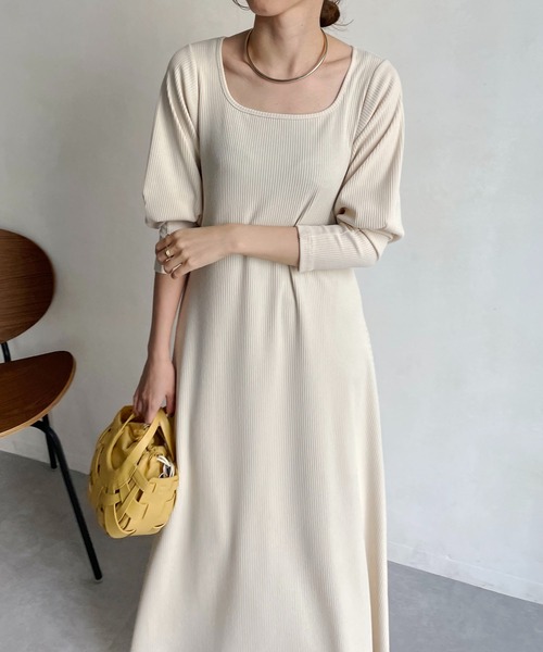 CAPRICIEUX LE'MAGE（カプリシューレマージュ）の「〈Sサイズ追加〉リブパフスリーブマキシワンピース（ワンピース・レディース・チャコールグレー/ホワイト系その他/グリーン系その他・FREE/S）」の11枚目の写真