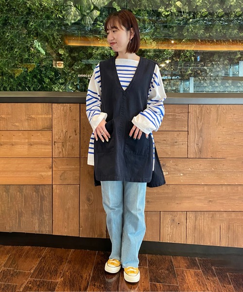 FREAK'S STORE(フリークスストア)の「エプロンベスト(ベスト・レディース・ブラック/オフホワイト/オリーブ/サックスブルー/ネイビー・フリ-)」の9枚目の写真