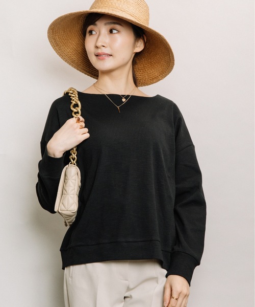 ELVENCE DEUX(エルベンスドゥ)の「テレコボートネックPO(Tシャツ/カットソー・レディース・ブラック/グレー/オフホワイト/サックスブルー・FREE)」の3枚目の写真