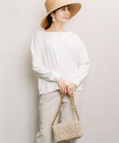 ELVENCE DEUX(エルベンスドゥ)の「テレコボートネックPO(Tシャツ/カットソー・レディース・ブラック/グレー/オフホワイト/サックスブルー・FREE)」の21枚目の写真