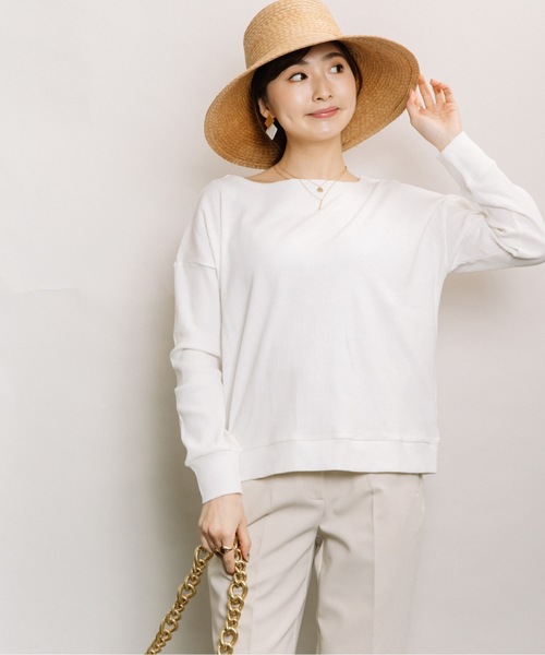 ELVENCE DEUX(エルベンスドゥ)の「テレコボートネックPO(Tシャツ/カットソー・レディース・ブラック/グレー/オフホワイト/サックスブルー・FREE)」の22枚目の写真