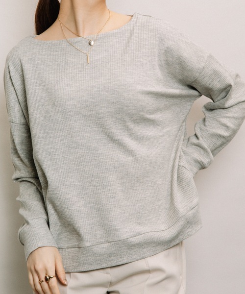 ELVENCE DEUX(エルベンスドゥ)の「テレコボートネックPO(Tシャツ/カットソー・レディース・ブラック/グレー/オフホワイト/サックスブルー・FREE)」の7枚目の写真