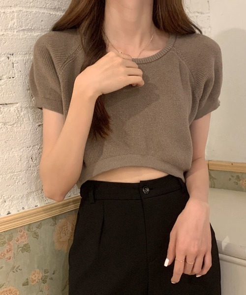 HALEY PESCA（ヘーリーペスカ）の「HALEY PESCA/クロップド丈 カラーTシャツ（Tシャツ/カットソー・レディース・ホワイト/ブラック/ベージュ/パープル/ブルー/イエロー/ピンク/レッド・FREE）」の3枚目の写真