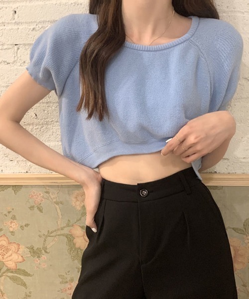 HALEY PESCA（ヘーリーペスカ）の「HALEY PESCA/クロップド丈 カラーTシャツ（Tシャツ/カットソー・レディース・ホワイト/ブラック/ベージュ/パープル/ブルー/イエロー/ピンク/レッド・FREE）」の4枚目の写真