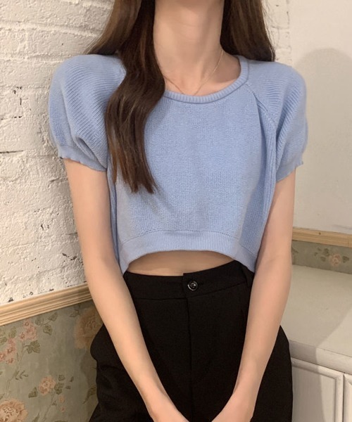 HALEY PESCA（ヘーリーペスカ）の「HALEY PESCA/クロップド丈 カラーTシャツ（Tシャツ/カットソー・レディース・ホワイト/ブラック/ベージュ/パープル/ブルー/イエロー/ピンク/レッド・FREE）」の14枚目の写真