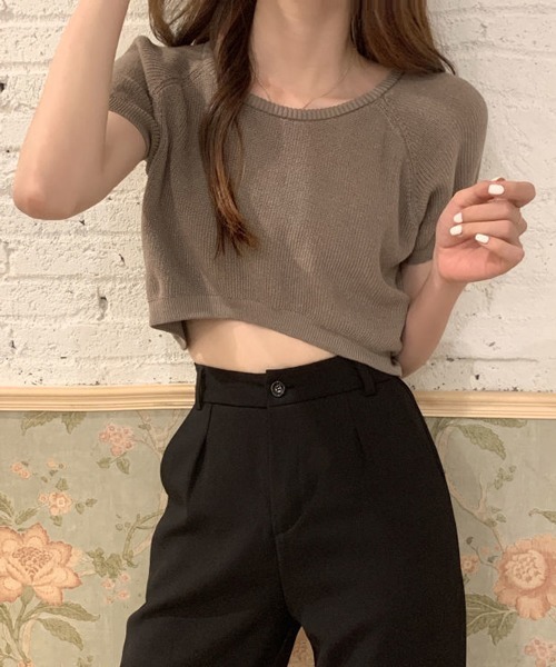 HALEY PESCA（ヘーリーペスカ）の「HALEY PESCA/クロップド丈 カラーTシャツ（Tシャツ/カットソー・レディース・ホワイト/ブラック/ベージュ/パープル/ブルー/イエロー/ピンク/レッド・FREE）」の13枚目の写真