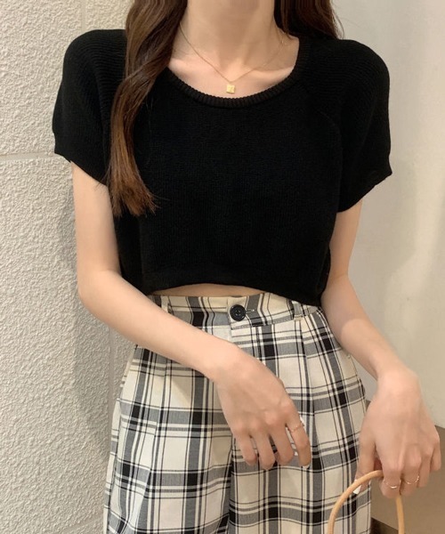 HALEY PESCA（ヘーリーペスカ）の「HALEY PESCA/クロップド丈 カラーTシャツ（Tシャツ/カットソー・レディース・ホワイト/ブラック/ベージュ/パープル/ブルー/イエロー/ピンク/レッド・FREE）」の12枚目の写真