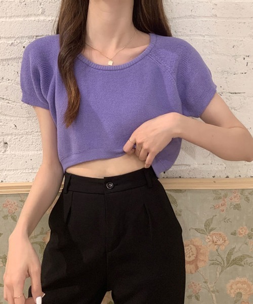 HALEY PESCA（ヘーリーペスカ）の「HALEY PESCA/クロップド丈 カラーTシャツ（Tシャツ/カットソー・レディース・ホワイト/ブラック/ベージュ/パープル/ブルー/イエロー/ピンク/レッド・FREE）」の22枚目の写真