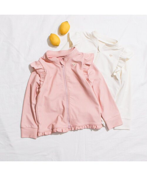 apres les cours（アプレレクール）の「肩フリルラッシュガード（ラッシュガード・キッズ・ピンク/アイボリー・140/80/130/100/90/120/110）」の5枚目の写真