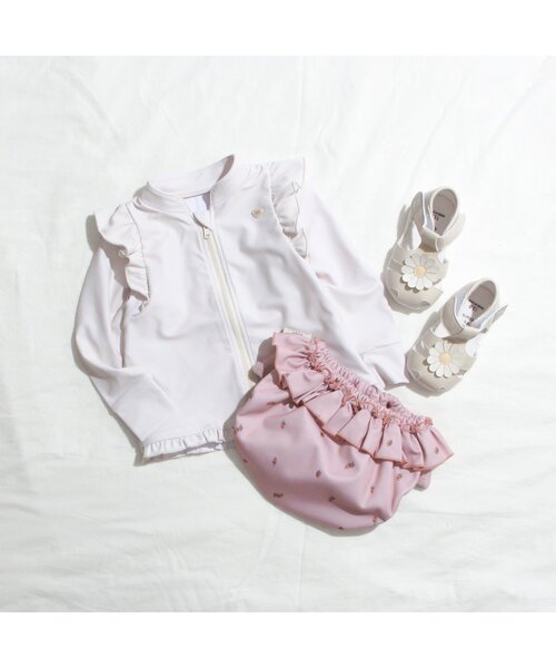 apres les cours（アプレレクール）の「肩フリルラッシュガード（ラッシュガード・キッズ・ピンク/アイボリー・140/80/130/100/90/120/110）」の7枚目の写真