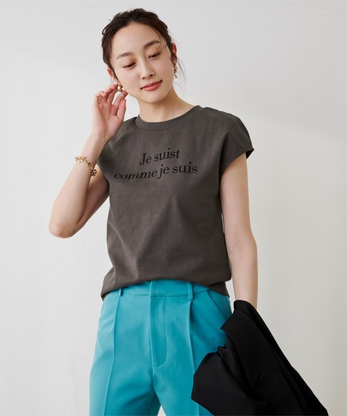 フレンチスリーブロゴプリントTシャツ