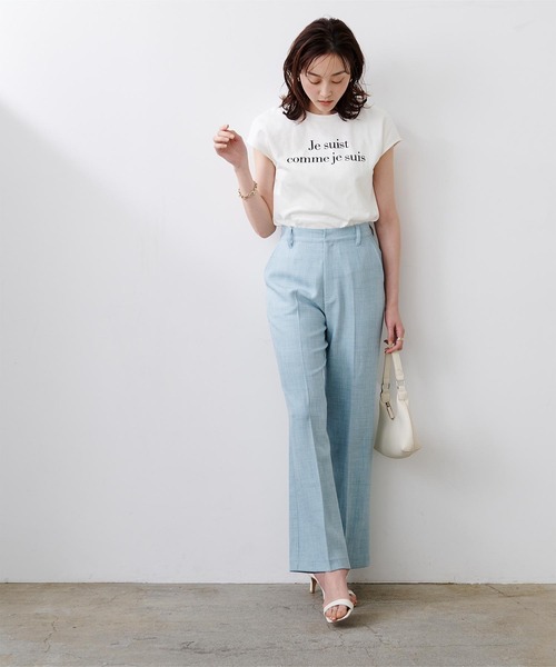 フレンチスリーブロゴプリントTシャツ