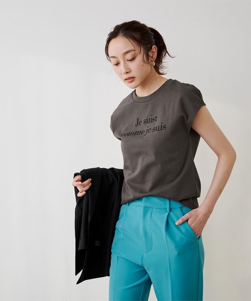 フレンチスリーブロゴプリントTシャツ