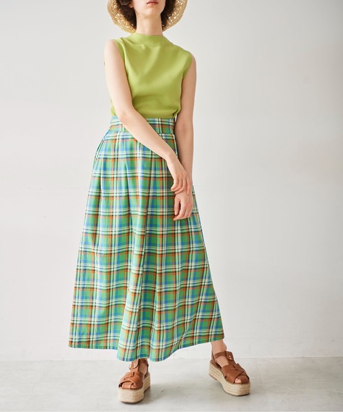 FREE'S MART（フリーズマート）の「◆カラーチェックタックフレアスカート（スカート・レディース・ブルー/グリーン・SMALL/MEDIUM）」の3枚目の写真