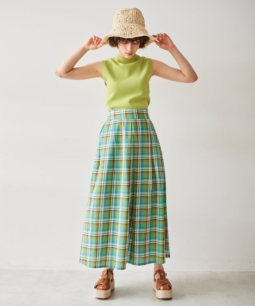 FREE'S MART（フリーズマート）の「◆カラーチェックタックフレアスカート（スカート・レディース・ブルー/グリーン・SMALL/MEDIUM）」の4枚目の写真