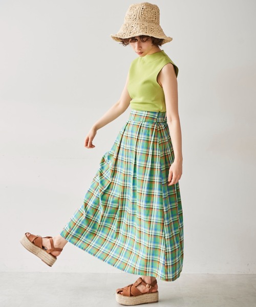 FREE'S MART（フリーズマート）の「◆カラーチェックタックフレアスカート（スカート・レディース・ブルー/グリーン・SMALL/MEDIUM）」の5枚目の写真