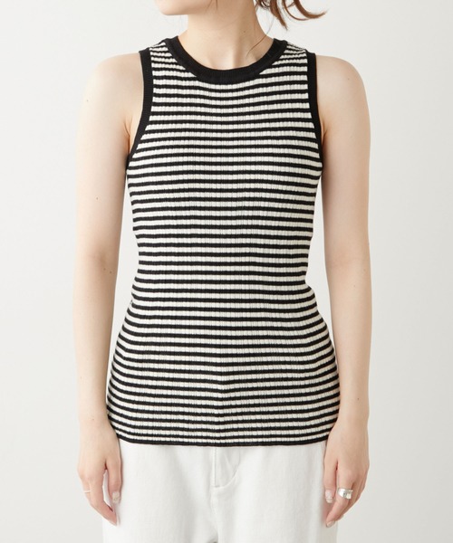 PUAL CE CIN（ピュアルセシン）の「針抜きリブ アメリカンスリーブタンクトップ（タンクトップ・レディース・ブラック/グレー/オフホワイト/ブラック×ホワイト・FREE）」の7枚目の写真