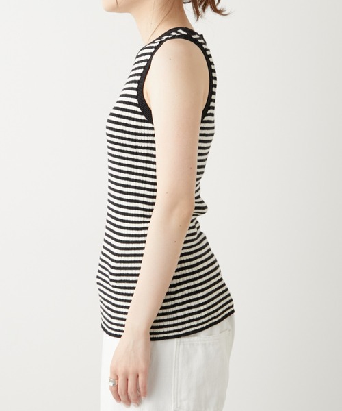 PUAL CE CIN（ピュアルセシン）の「針抜きリブ アメリカンスリーブタンクトップ（タンクトップ・レディース・ブラック/グレー/オフホワイト/ブラック×ホワイト・FREE）」の8枚目の写真