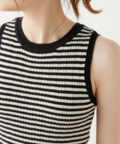 PUAL CE CIN（ピュアルセシン）の「針抜きリブ アメリカンスリーブタンクトップ（タンクトップ・レディース・ブラック/グレー/オフホワイト/ブラック×ホワイト・FREE）」の10枚目の写真